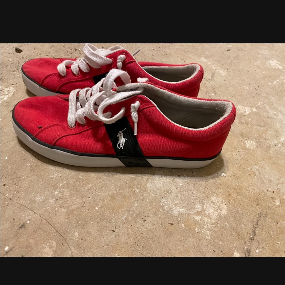 Red Polo boat shoes for men.